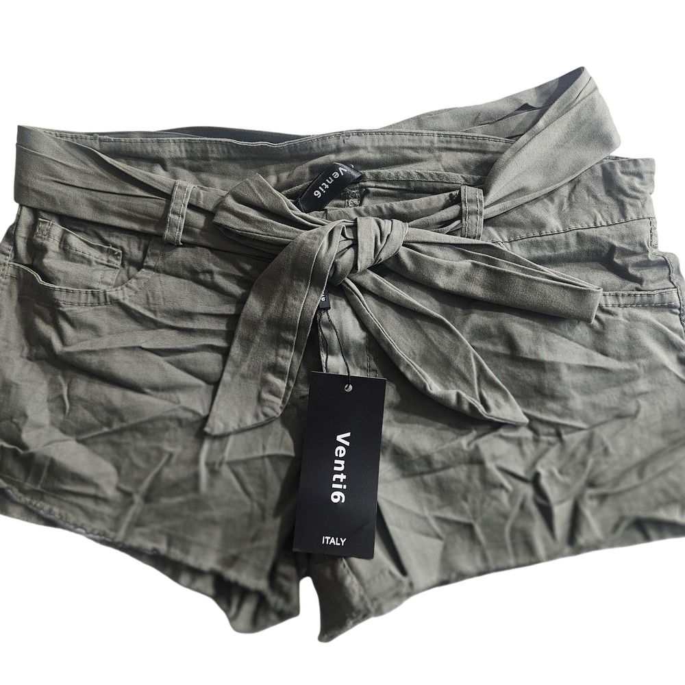 Venti6 Paperbag Shorts Womens Medium Green Tie Waist Pockets Casual Italy Summer